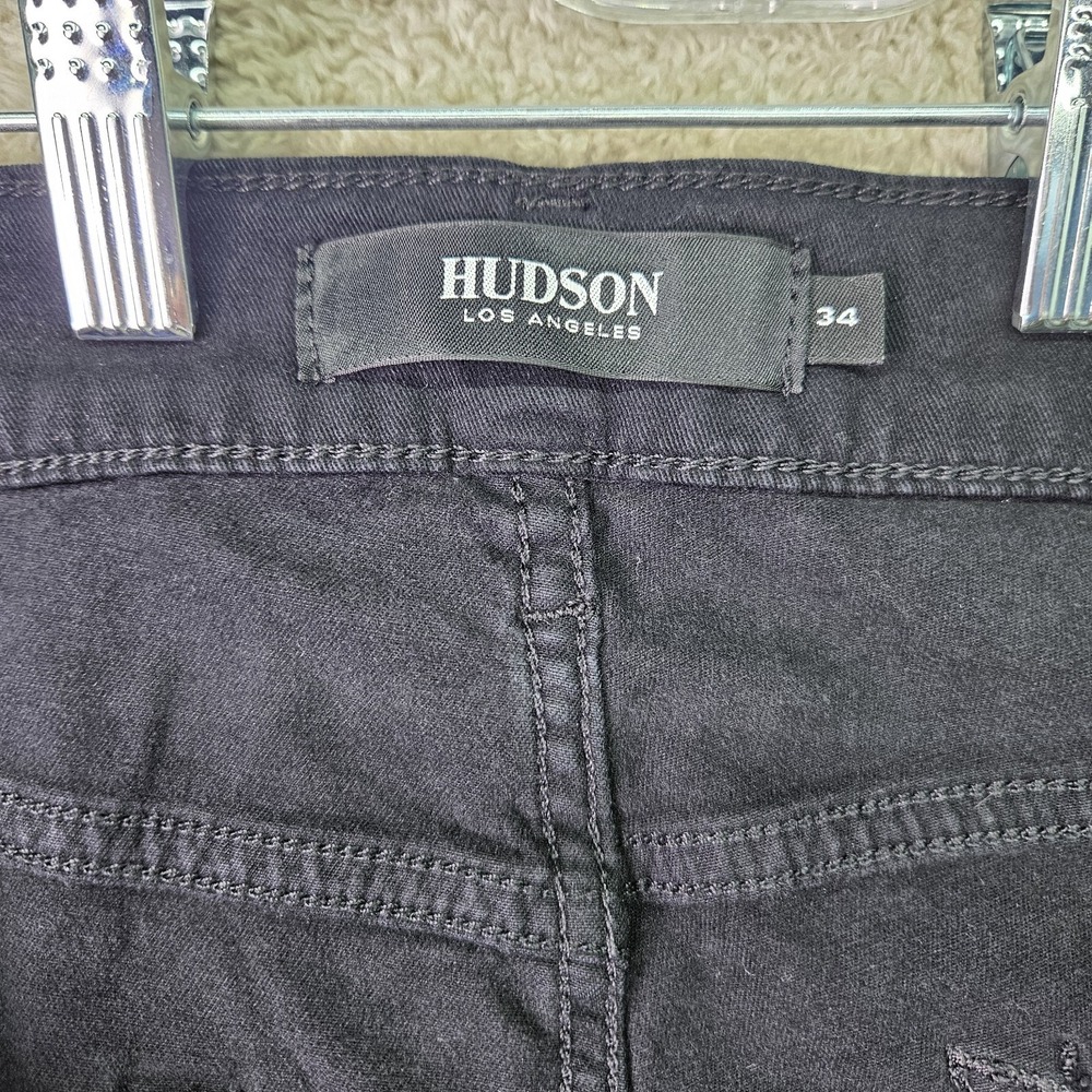 Hudson Blake Slim Straight Jeans Mens 34 Black Stretch Denim 30" Inseam Mid Rise - Picture 4 of 12